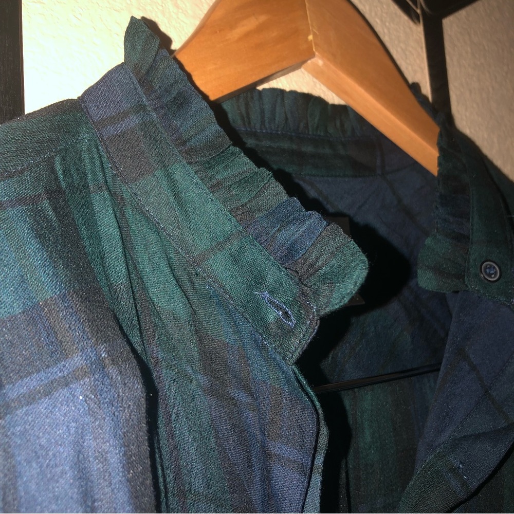 New Loft Outlet tartan plaid blouse green navy - small